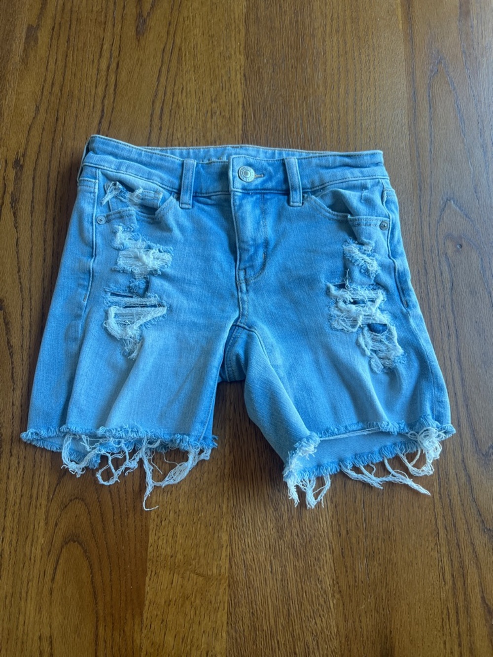 American Eagle Outfitters Light Blue Distressed Frayed Hem Jean Shorts